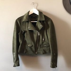 Zara Olive Suede Moto Jacket